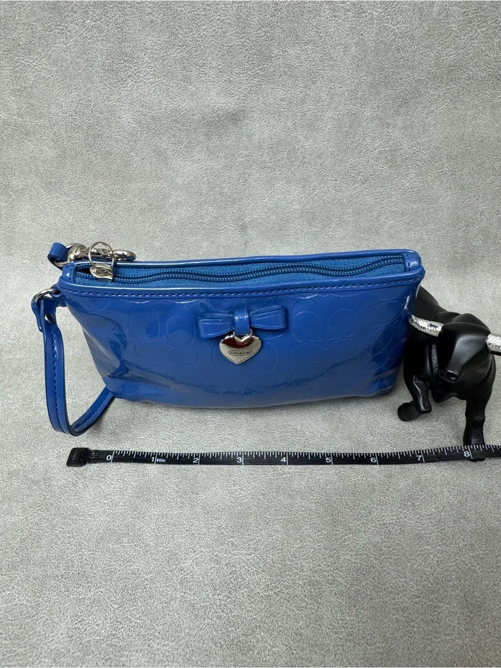 Coach Poppy blue embossed patent leather wristlet